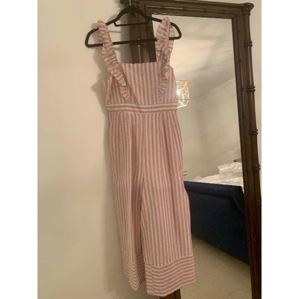 Red and cream striped jumpsuit size large